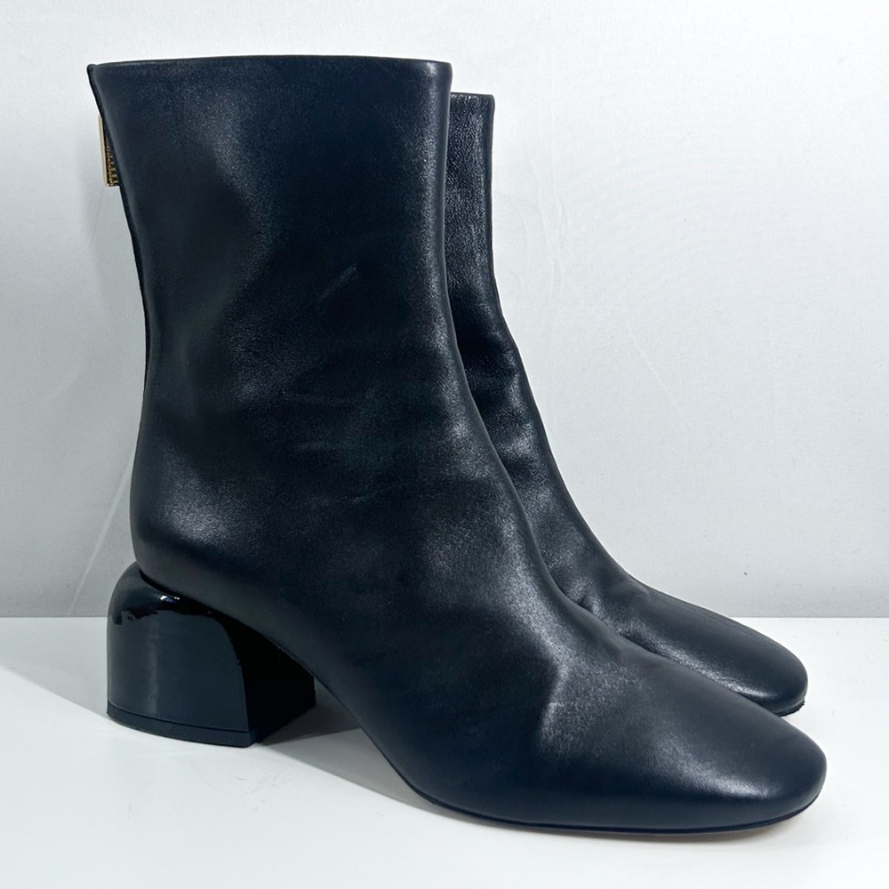 Dear Frances Black Leather Block Heel Ankle Boots